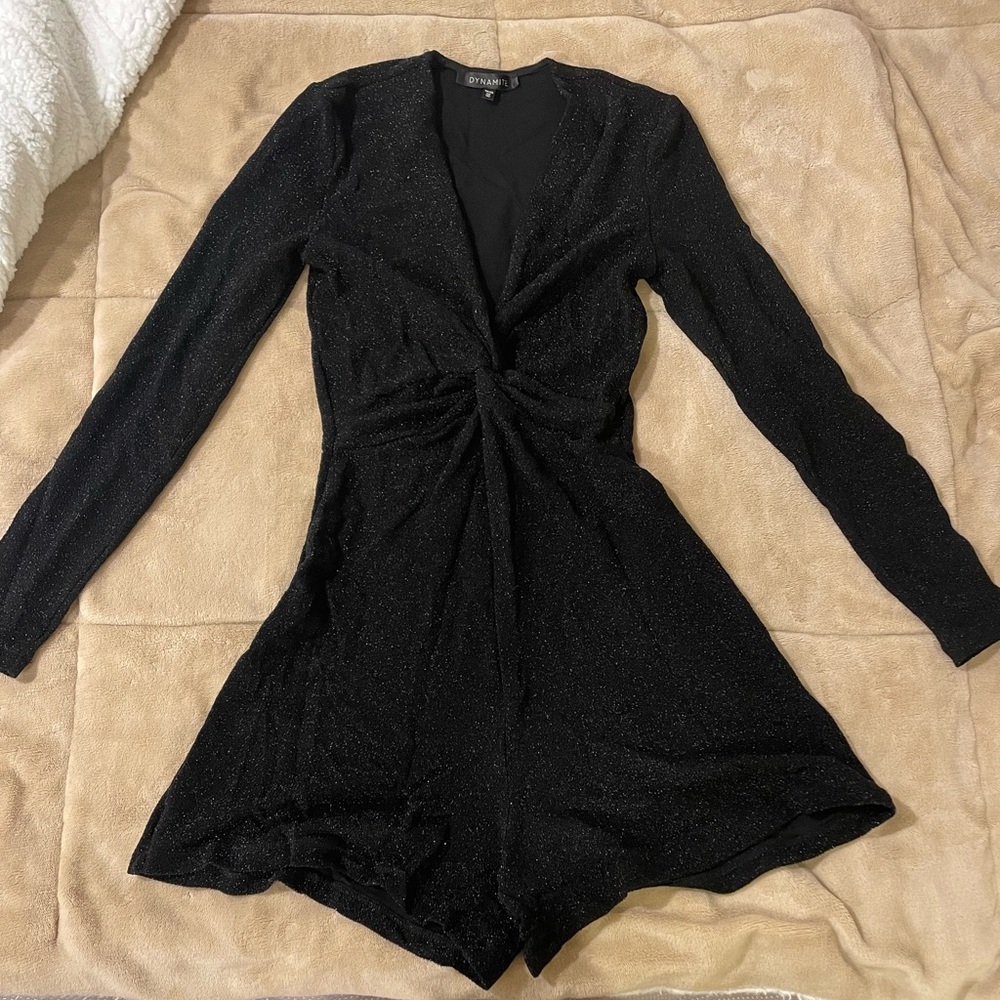 Black Sparkly Long Sleeve Romper